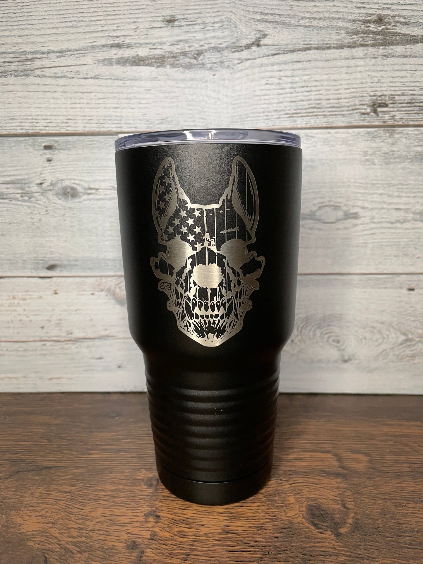 Black Polar Camel Double-Walled Tumbler with Police K9 Skull American Flag Engraving