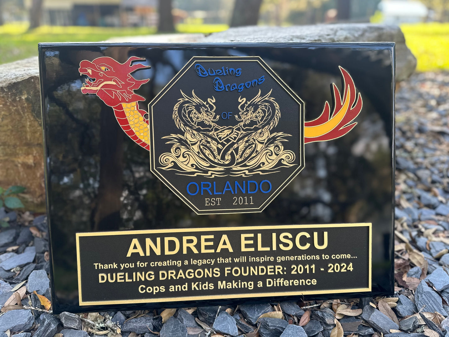 Custom Piano Black Plaque with Custom Layered Color Emblem